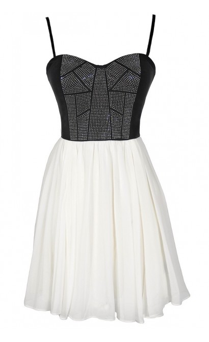 Black and White Shine Studded Chiffon Designer Dress